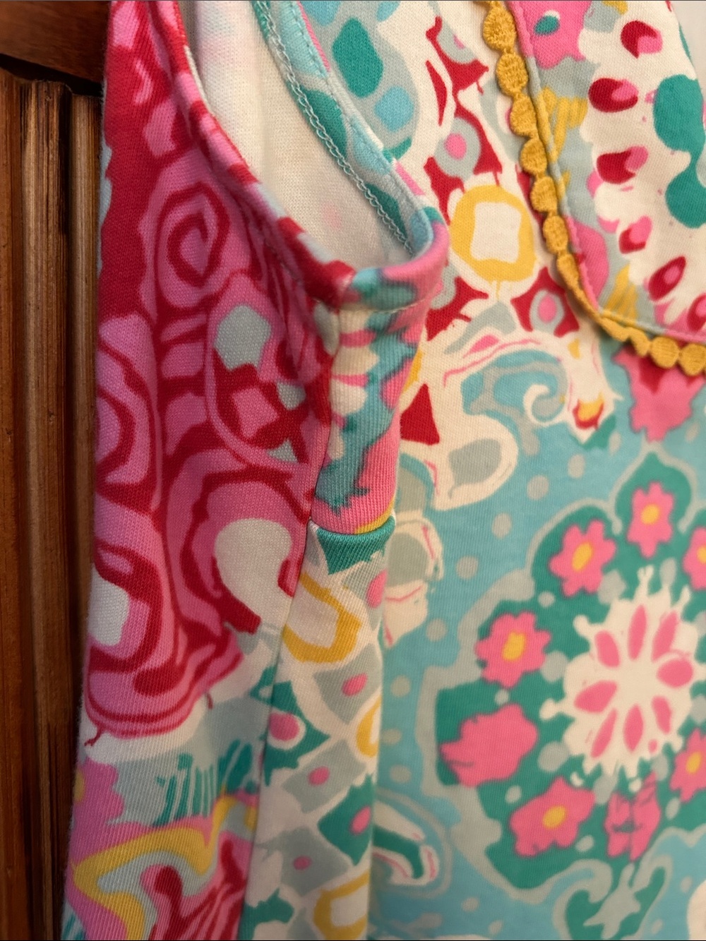 Talbots Pink & Turquoise Sleeveless Mosaic V-Neck Shift Dress - Picture 4 of 13